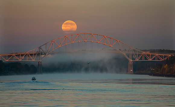 Full Moon Setting Behind Sagamore Bridge