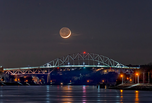 Crescent Moon Setting Behind Sagamore Bridge