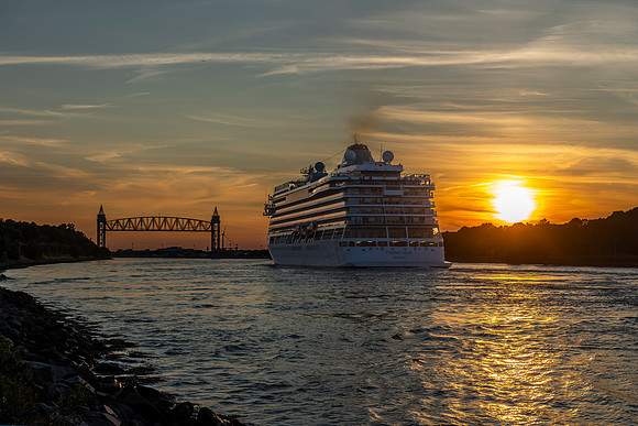 Cruise Ship Westbound in Cape Cod Canal at Sunset