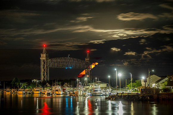 Moon Trail Behind Railroad Bridge