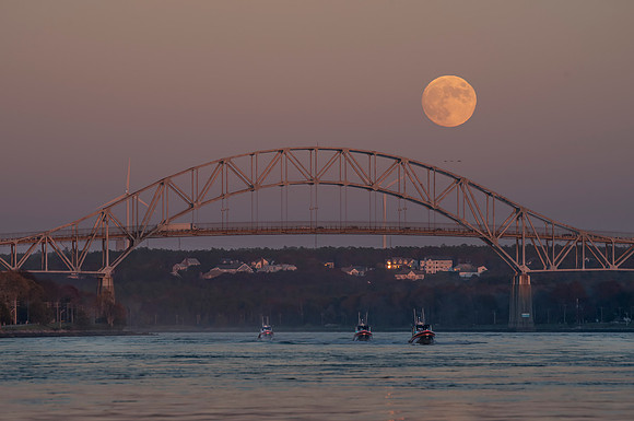 Full Moon Rising Behine Bourne Bridge